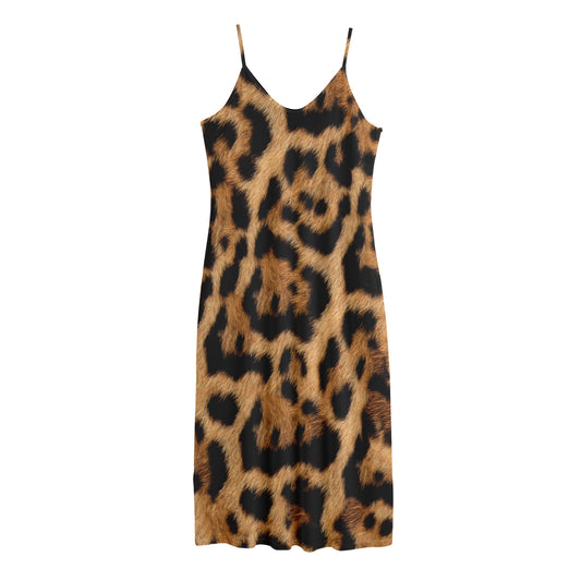 Jaguar Fur Pattern Print Jersey Midi Cami Dress
