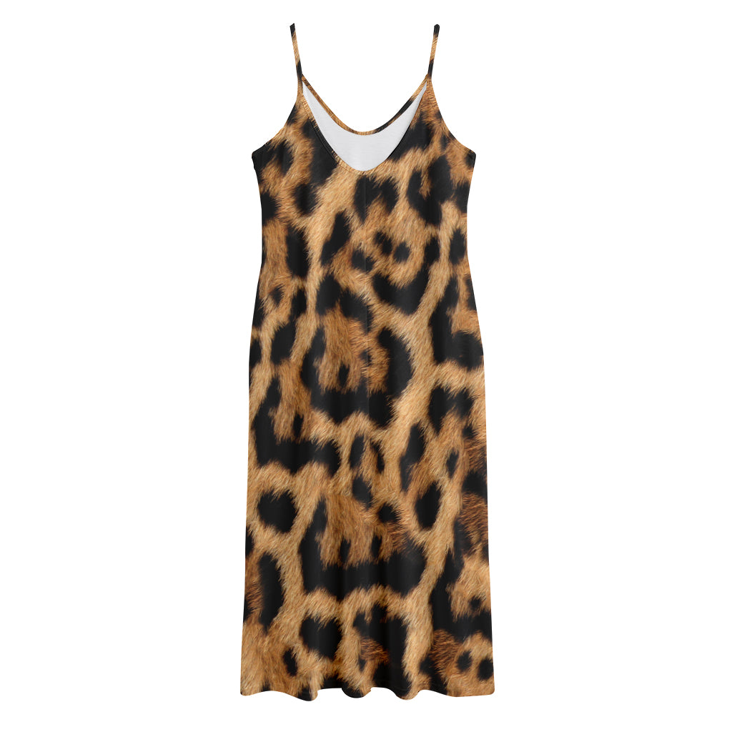 Jaguar Fur Pattern Print Jersey Midi Cami Dress
