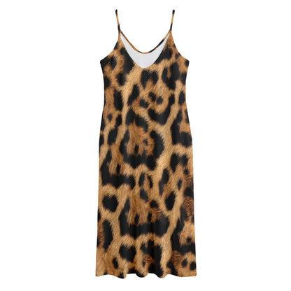 Jaguar Fur Pattern Print Jersey Midi Cami Dress
