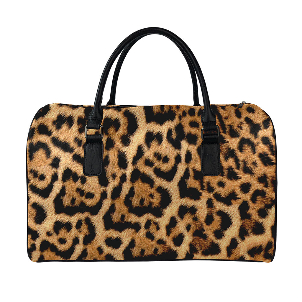 Jaguar Fur Pattern Print Leather Duffle Bag