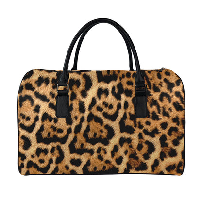Jaguar Fur Pattern Print Leather Duffle Bag