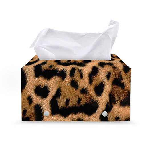 Jaguar Fur Pattern Print Leather Tissue Box Cover