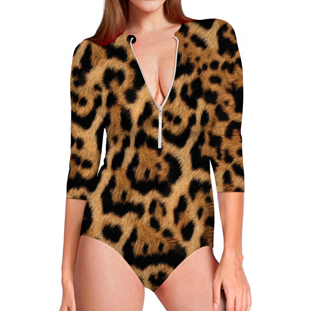 Jaguar Fur Pattern Print Long Sleeve Swimsuit