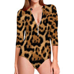 Jaguar Fur Pattern Print Long Sleeve Swimsuit