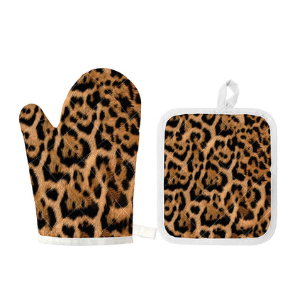 Jaguar Fur Pattern Print Oven Mitt And Pot Holder Set