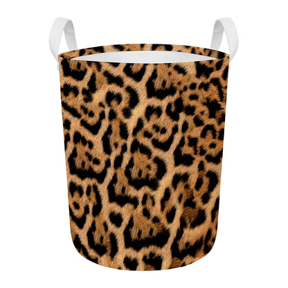 Jaguar Fur Pattern Print Round Laundry Basket