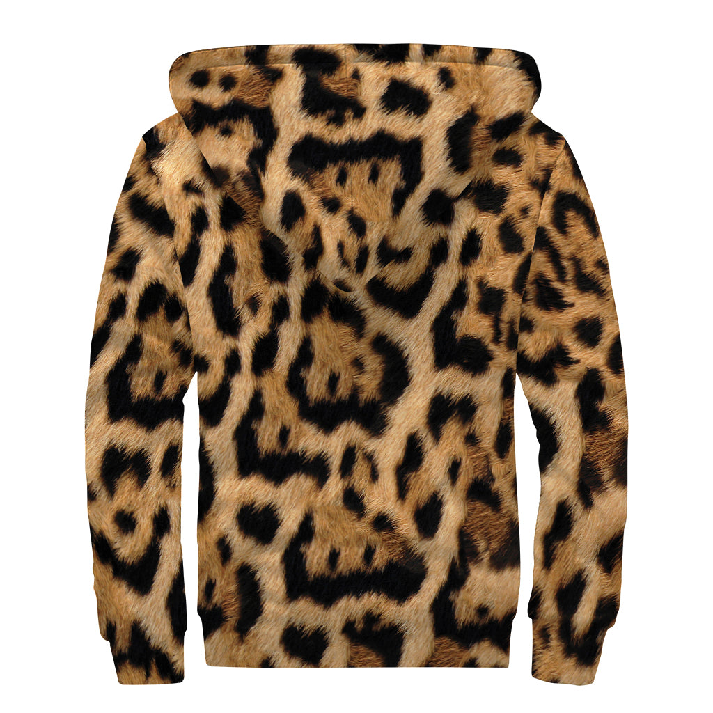 Jaguar Fur Pattern Print Sherpa Lined Zip Up Hoodie