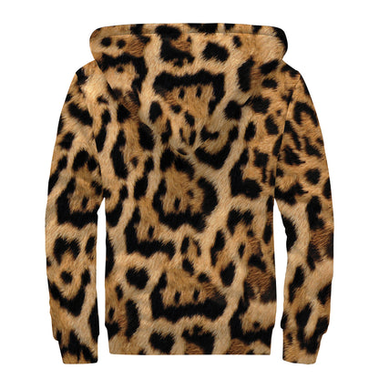 Jaguar Fur Pattern Print Sherpa Lined Zip Up Hoodie