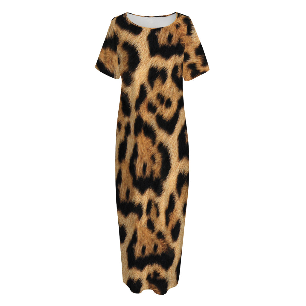 Jaguar Fur Pattern Print Short Sleeve Long Nightdress