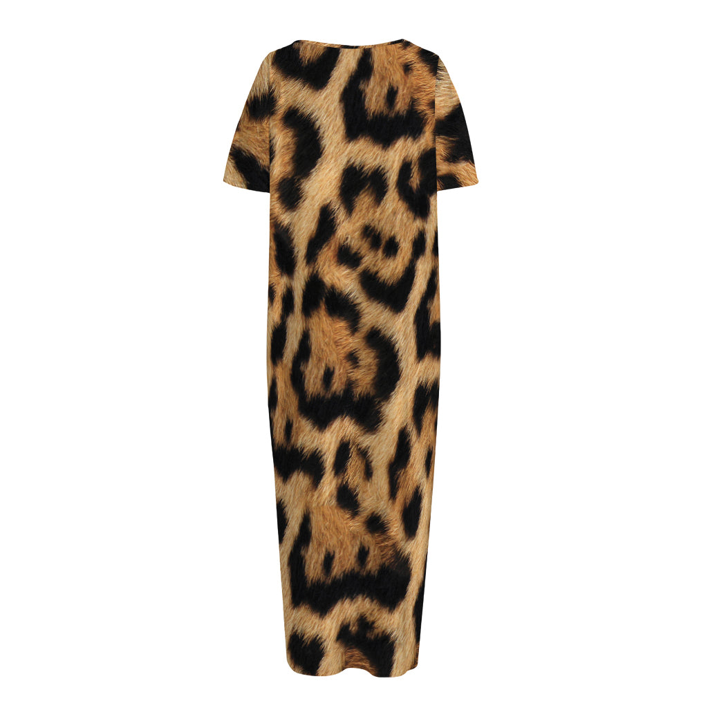Jaguar Fur Pattern Print Short Sleeve Long Nightdress