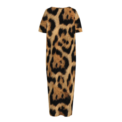 Jaguar Fur Pattern Print Short Sleeve Long Nightdress