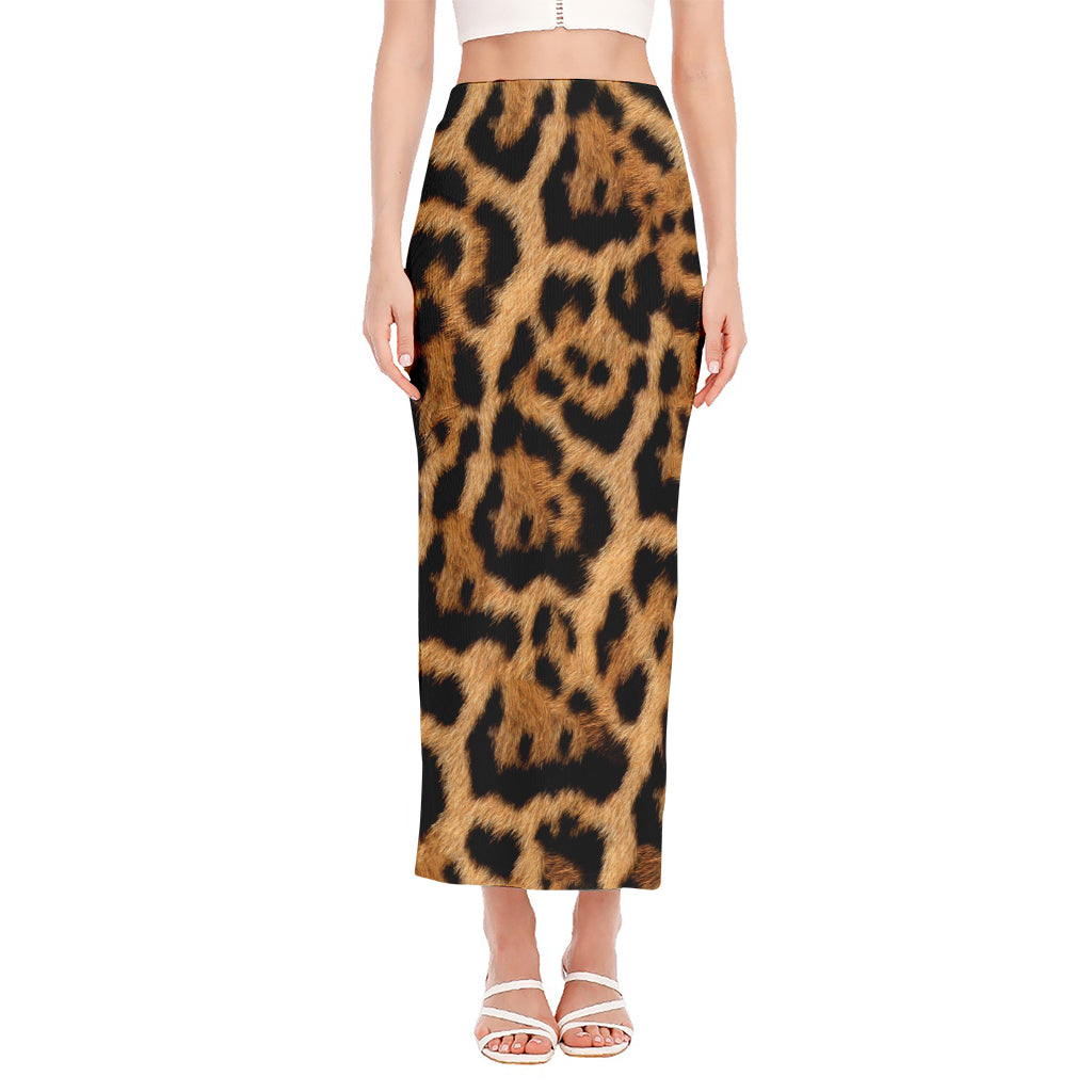 Jaguar Fur Pattern Print Side Slit Maxi Skirt