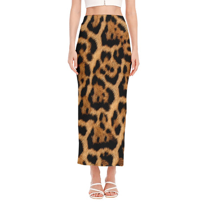 Jaguar Fur Pattern Print Side Slit Maxi Skirt