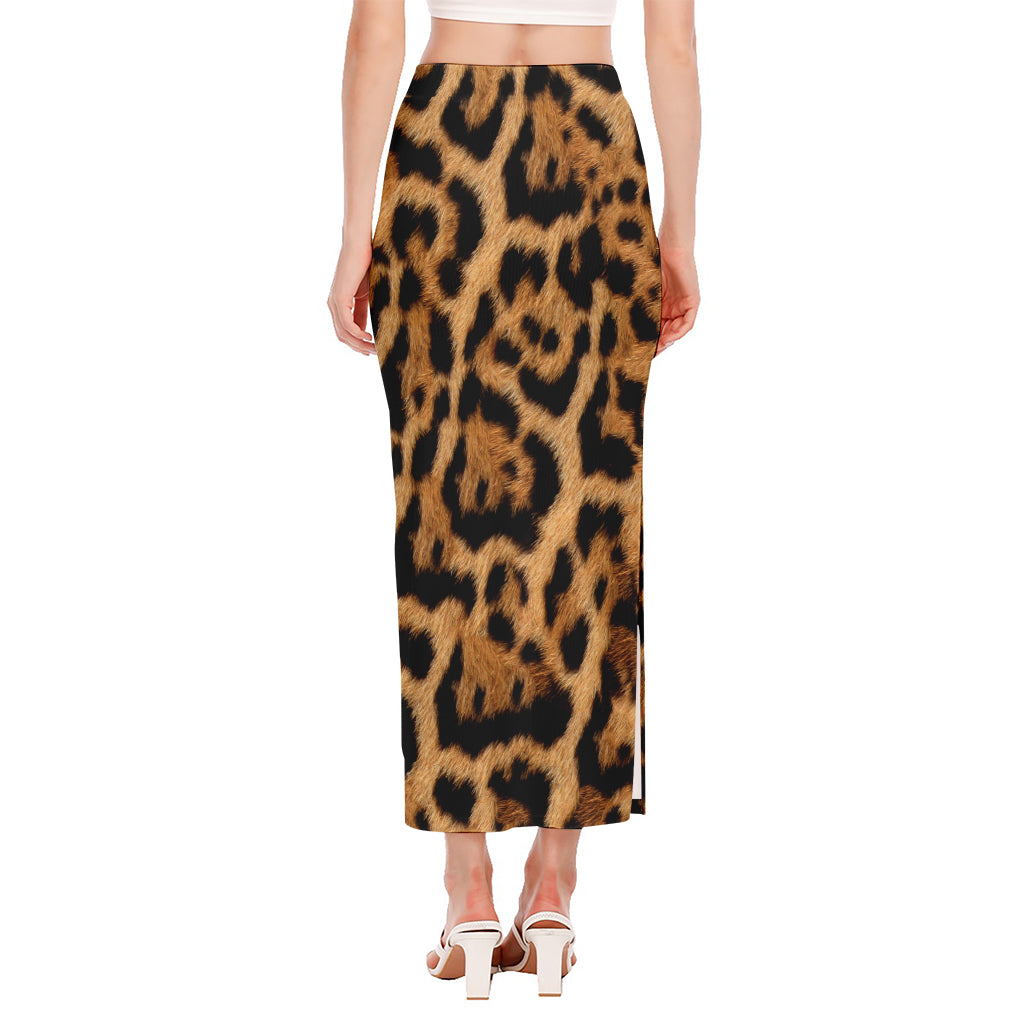 Jaguar Fur Pattern Print Side Slit Maxi Skirt