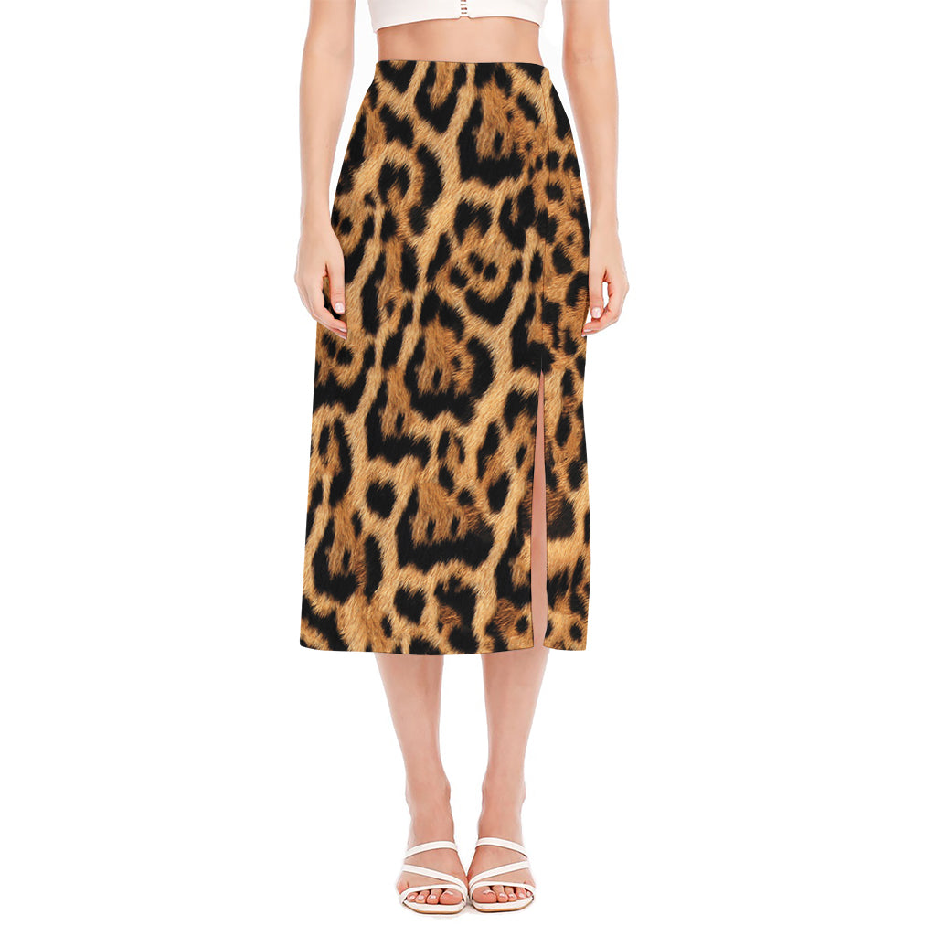 Jaguar Fur Pattern Print Side Slit Midi Skirt