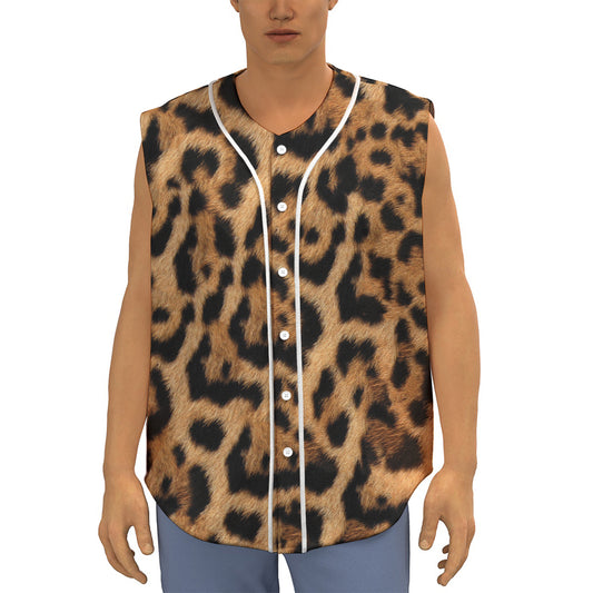 Jaguar Fur Pattern Print Sleeveless Baseball Jersey