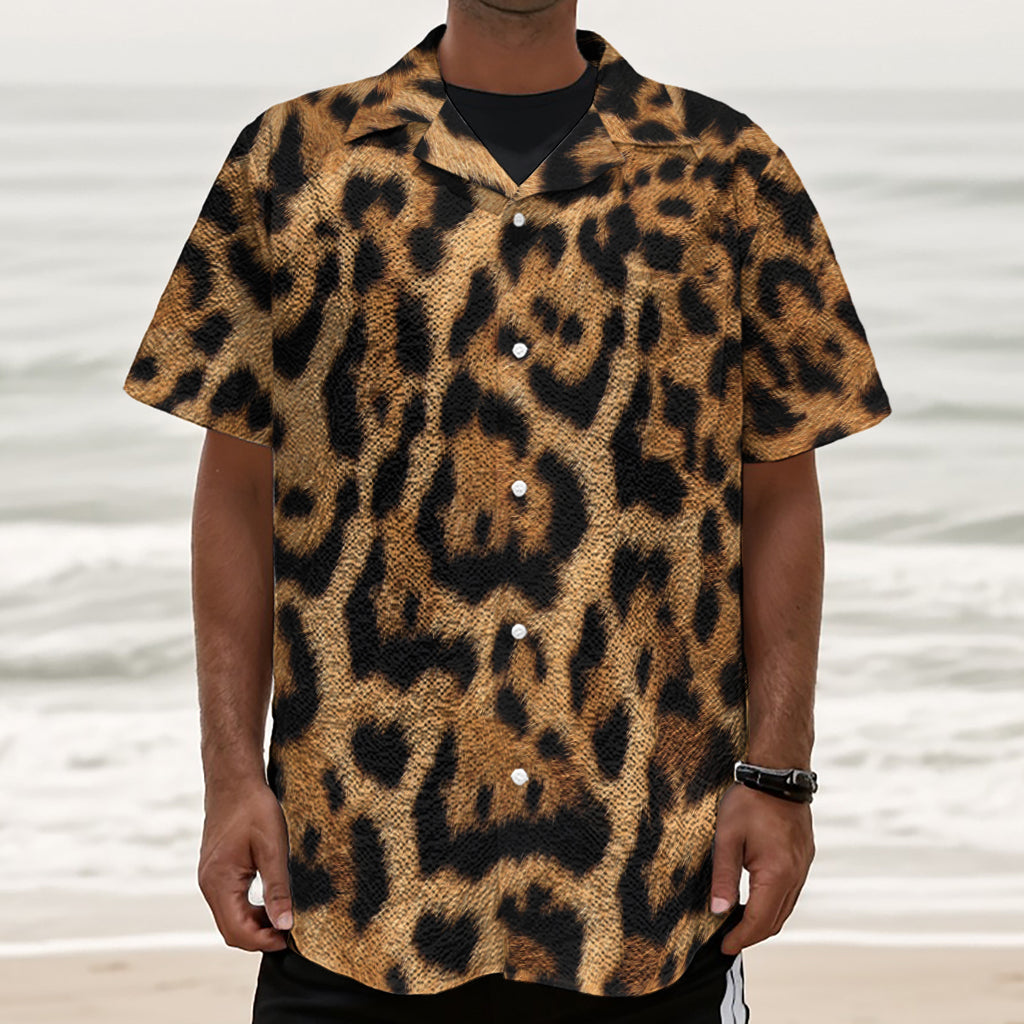 Jaguar Fur Pattern Print Textured Short Sleeve Shirt