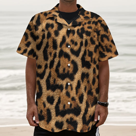 Jaguar Fur Pattern Print Textured Short Sleeve Shirt