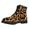 Jaguar Fur Pattern Print Padded Collar Lace Up Boots