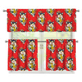 Japanese Cat Maneki Neko Pattern Print 3 Piece Kitchen Curtains