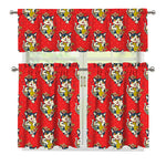 Japanese Cat Maneki Neko Pattern Print 3 Piece Kitchen Curtains