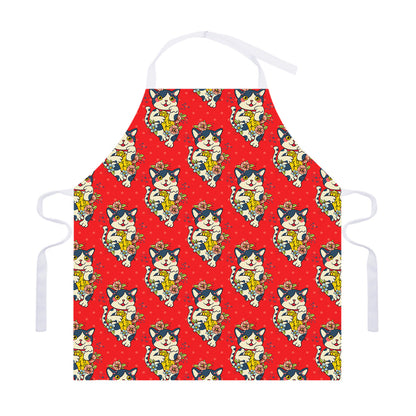 Japanese Cat Maneki Neko Pattern Print Adjustable Apron