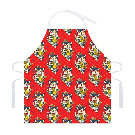 Japanese Cat Maneki Neko Pattern Print Adjustable Apron
