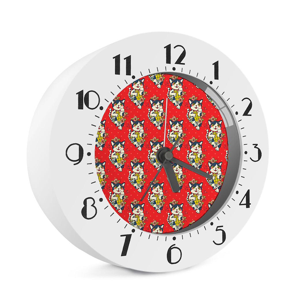 Japanese Cat Maneki Neko Pattern Print Alarm Clock