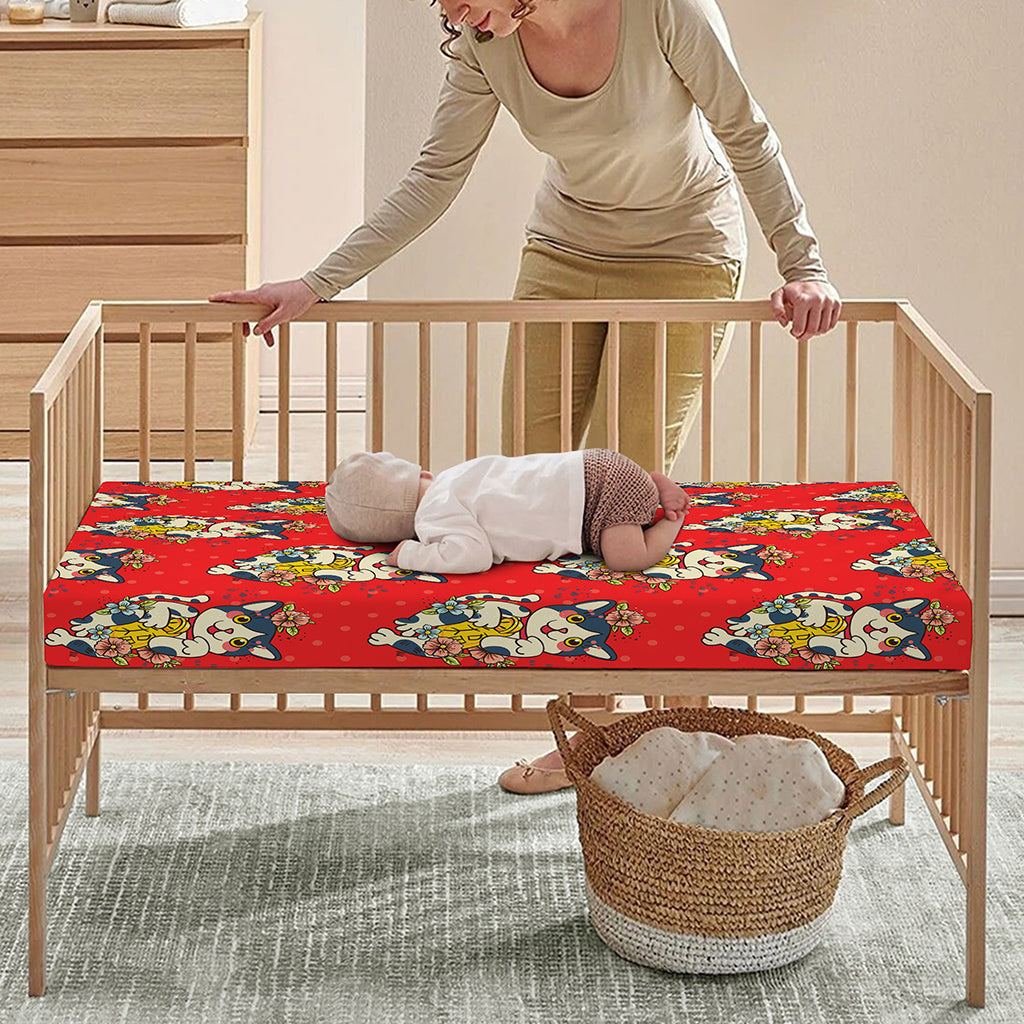 Japanese Cat Maneki Neko Pattern Print Baby Crib Sheet