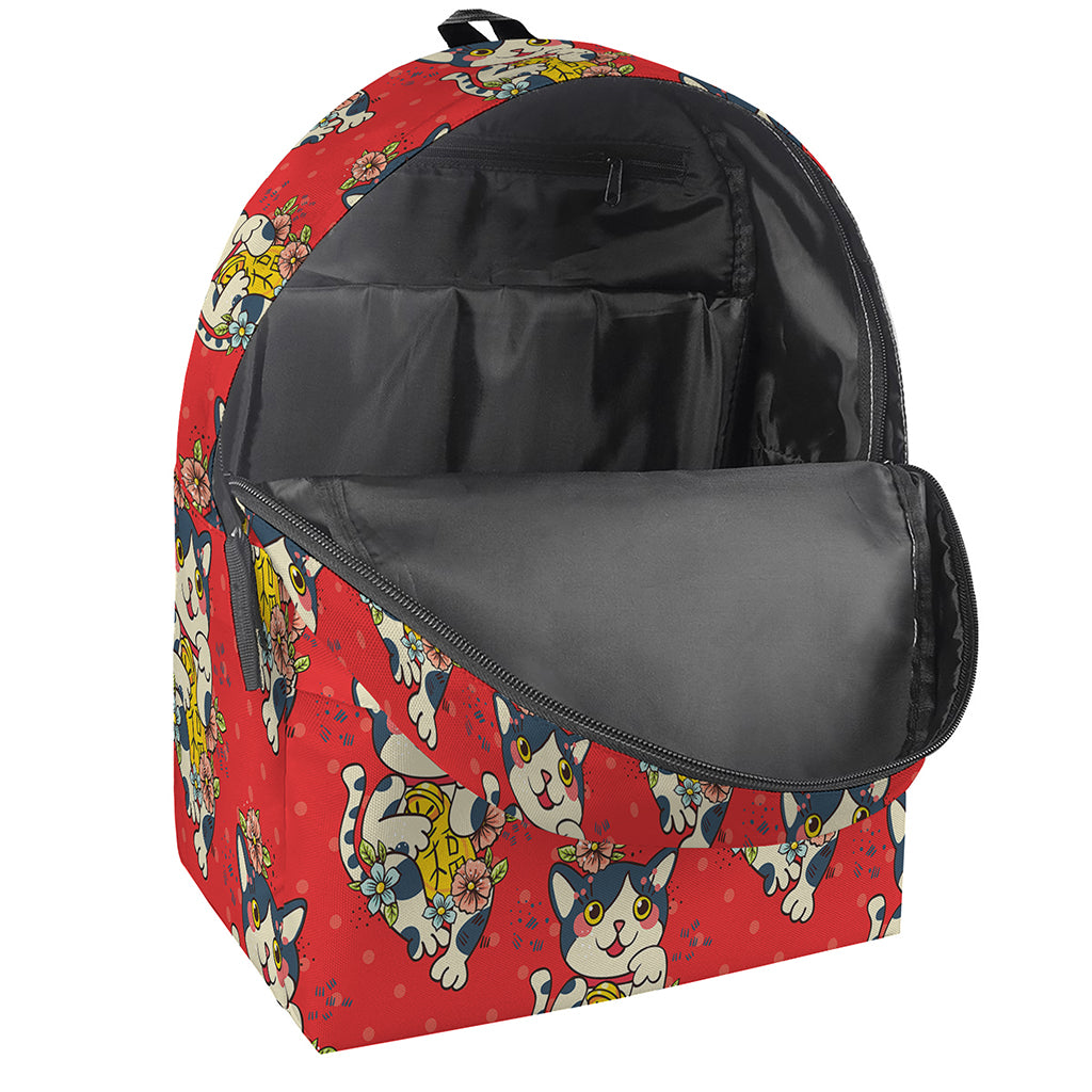 Japanese Cat Maneki Neko Pattern Print Backpack