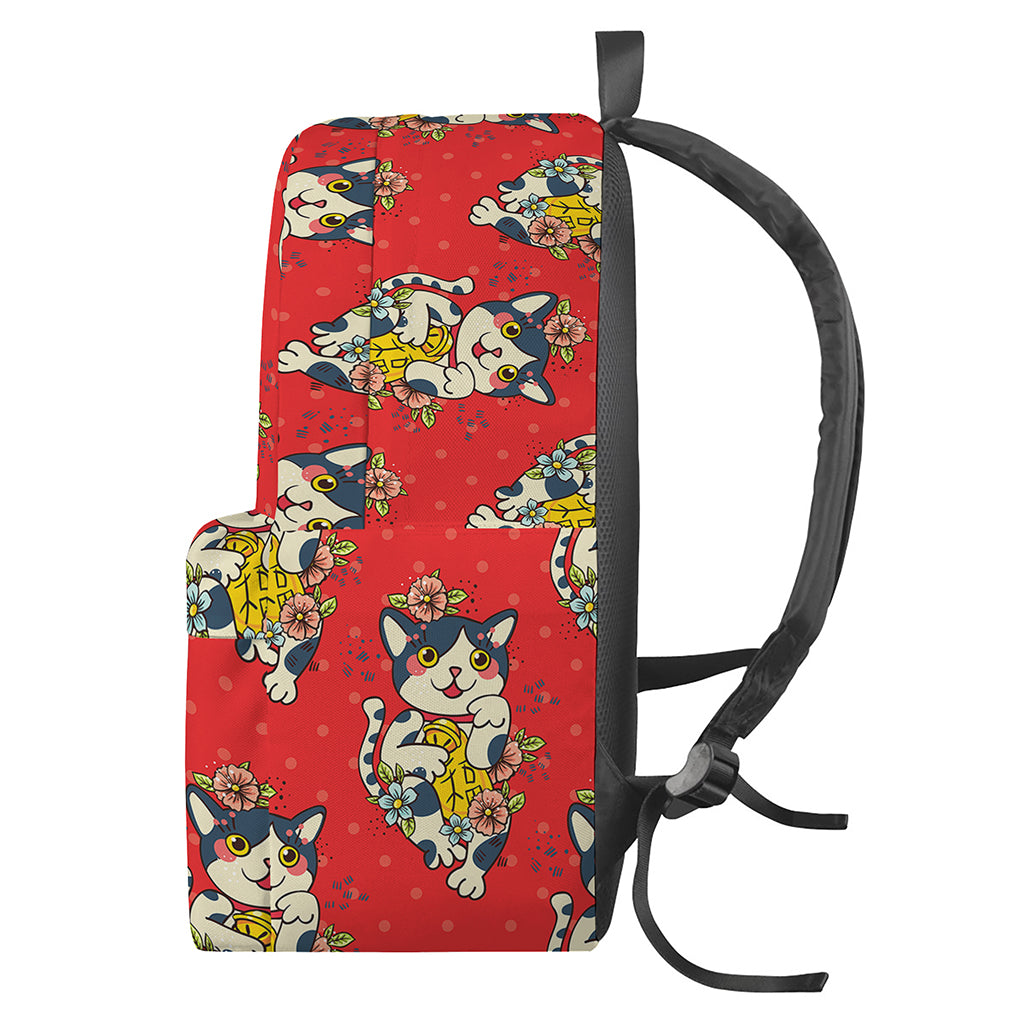 Japanese Cat Maneki Neko Pattern Print Backpack