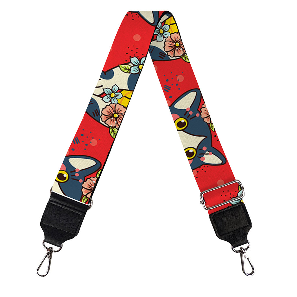 Japanese Cat Maneki Neko Pattern Print Bag Strap