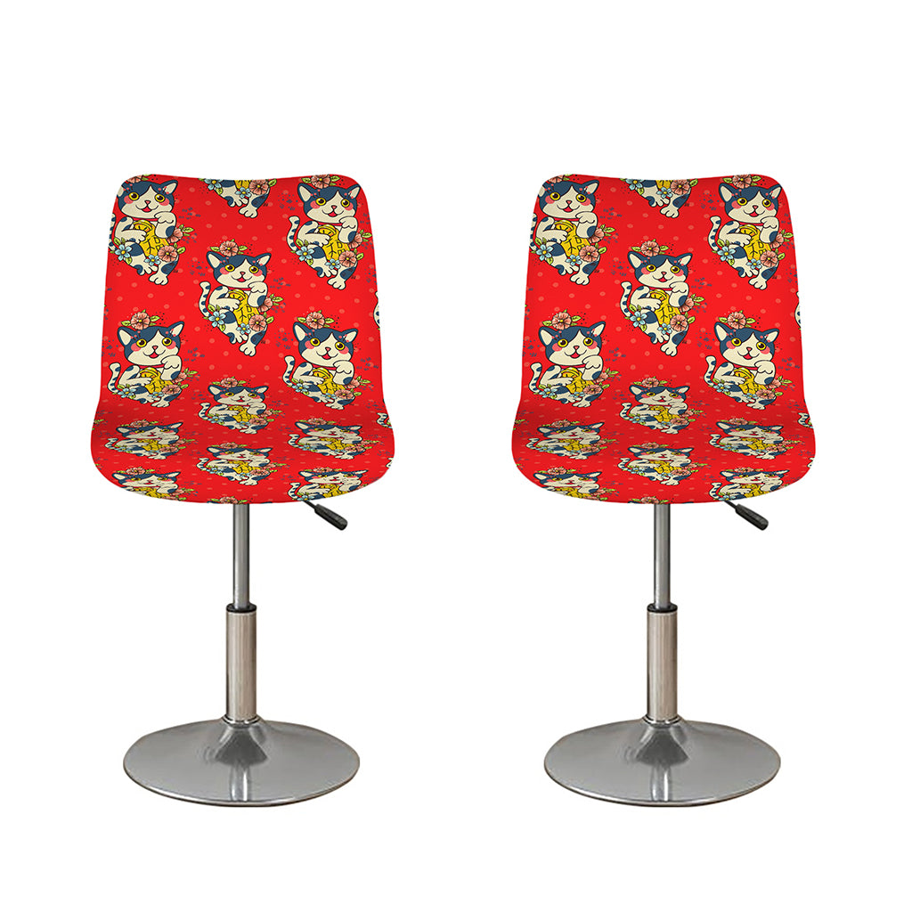 Japanese Cat Maneki Neko Pattern Print Bar Stool Covers