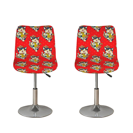 Japanese Cat Maneki Neko Pattern Print Bar Stool Covers
