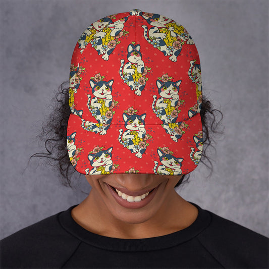 Japanese Cat Maneki Neko Pattern Print Baseball Cap