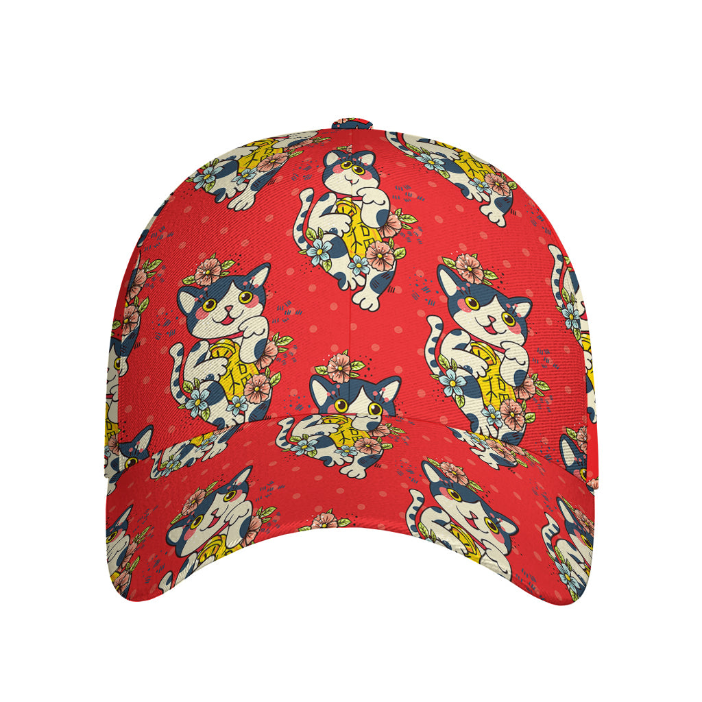Japanese Cat Maneki Neko Pattern Print Baseball Cap