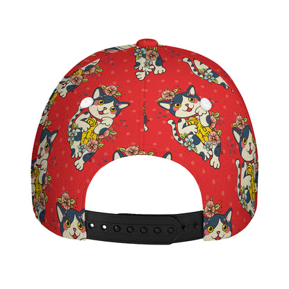Japanese Cat Maneki Neko Pattern Print Baseball Cap