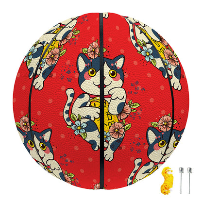Japanese Cat Maneki Neko Pattern Print Basketball
