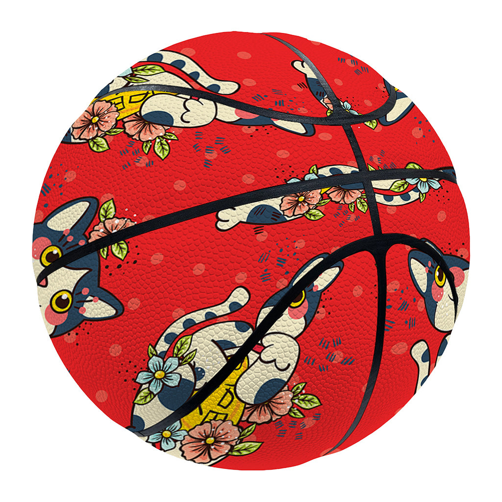 Japanese Cat Maneki Neko Pattern Print Basketball