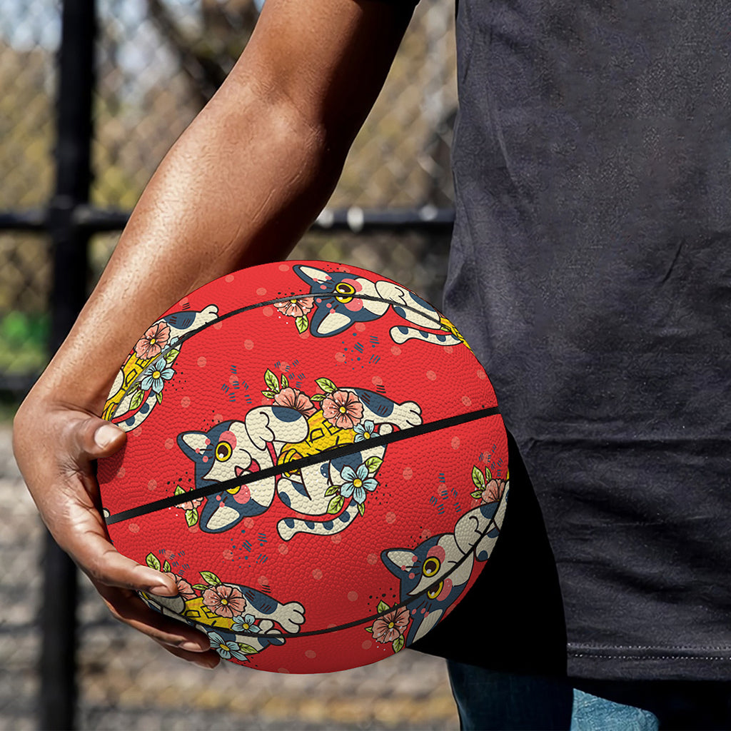 Japanese Cat Maneki Neko Pattern Print Basketball