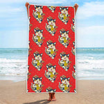 Japanese Cat Maneki Neko Pattern Print Beach Towel
