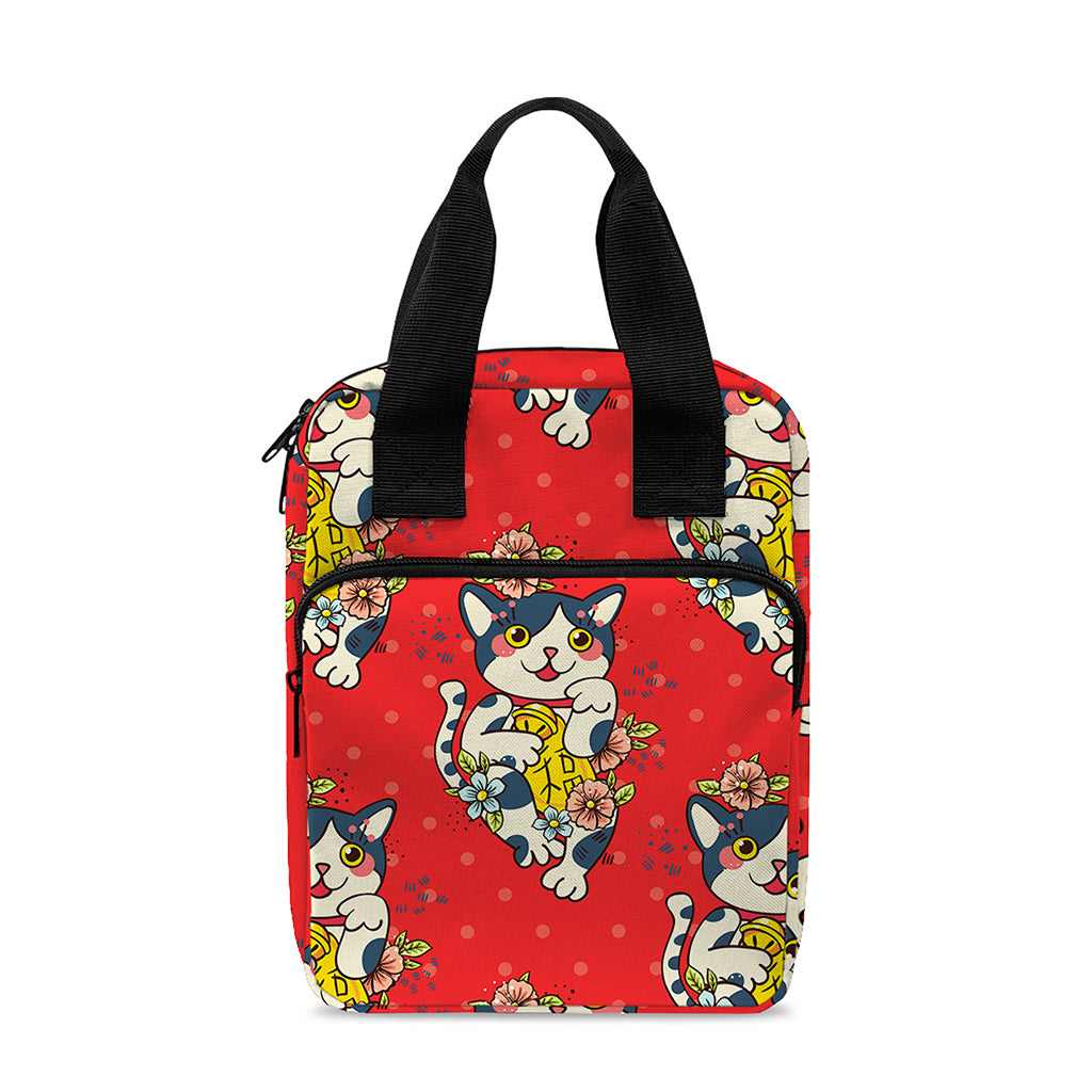 Japanese Cat Maneki Neko Pattern Print Bible Tote Bag