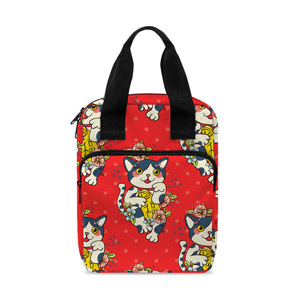 Japanese Cat Maneki Neko Pattern Print Bible Tote Bag