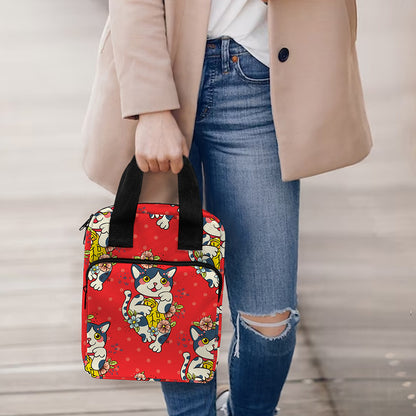 Japanese Cat Maneki Neko Pattern Print Bible Tote Bag