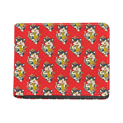 Japanese Cat Maneki Neko Pattern Print Bifold Wallet