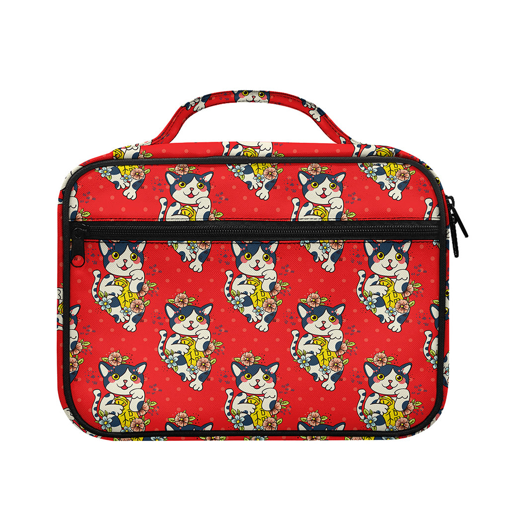 Japanese Cat Maneki Neko Pattern Print Briefcase Bible Bag