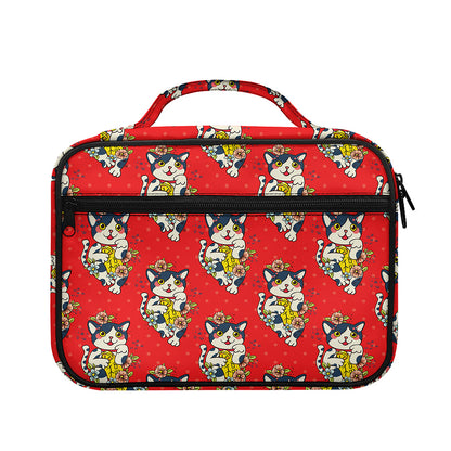 Japanese Cat Maneki Neko Pattern Print Briefcase Bible Bag