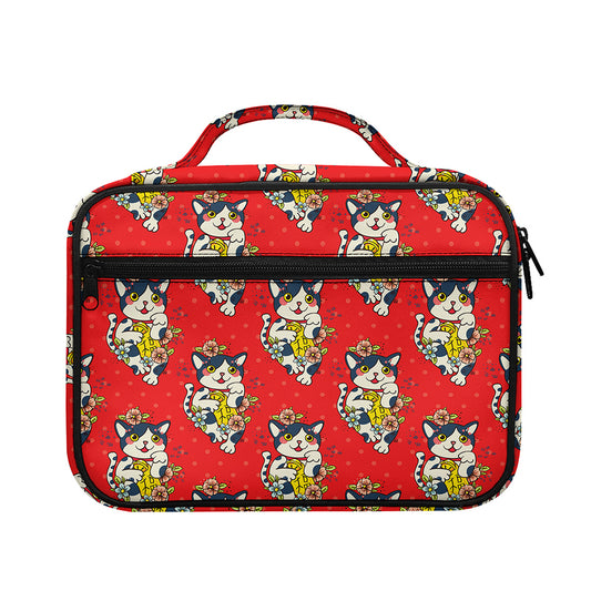 Japanese Cat Maneki Neko Pattern Print Briefcase Bible Bag