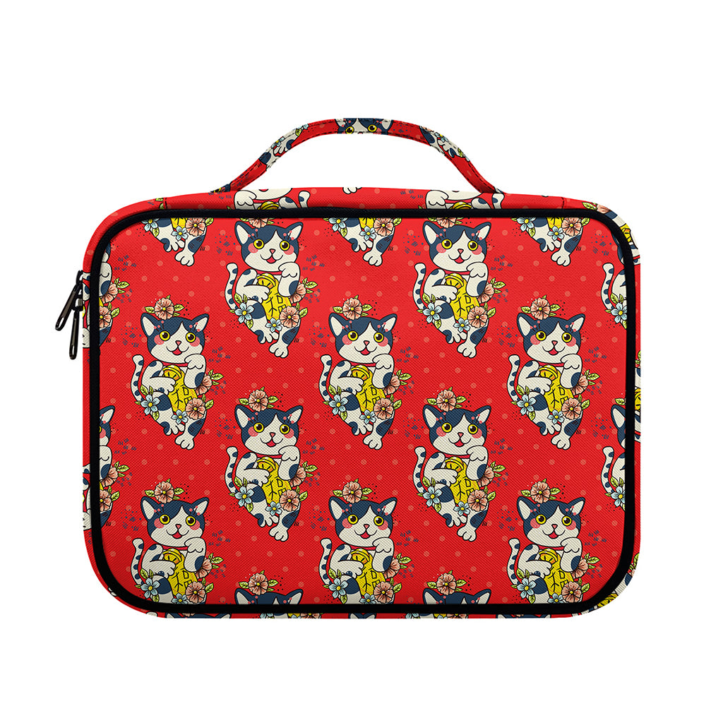 Japanese Cat Maneki Neko Pattern Print Briefcase Bible Bag