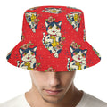 Japanese Cat Maneki Neko Pattern Print Bucket Hat